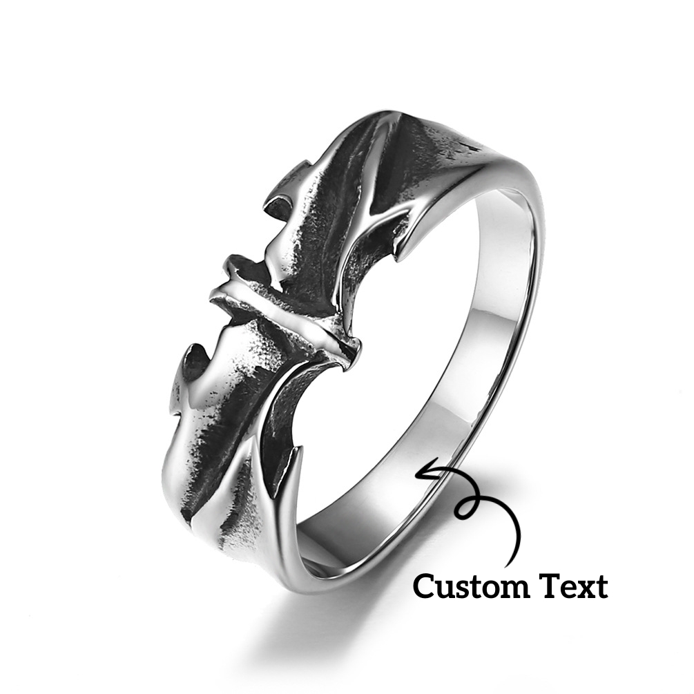 Custom Batman Ring Gothic Men's Jewelry - Personalized Name Hand Carved Oxidized Ring - Hero Symbol Dark Knight Statement Ring