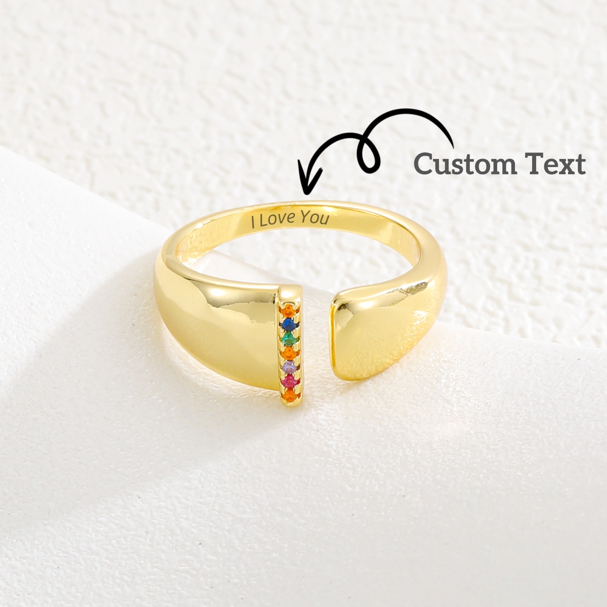 Personalized Colorful Zircon Letter Ring - Custom Name Engraved - Adjustable Open Band, 26 Alphabets optional