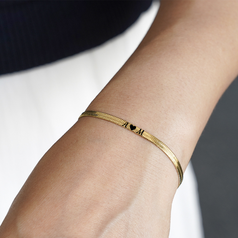 Custom Engraved Snake Chain Bracelet - Personalized 18K Gold Plated Stainless Steel Minimalist Chain Bracelet - Dainty Adjustable Jewelry Gift