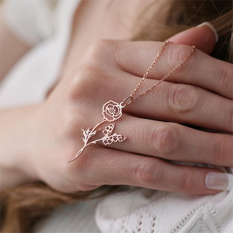 Custom Birth Flower Bouquet Necklace - Personalized Floral Charm Necklace with 1-5 Birth Flowers - Minimalist Pendant for Women