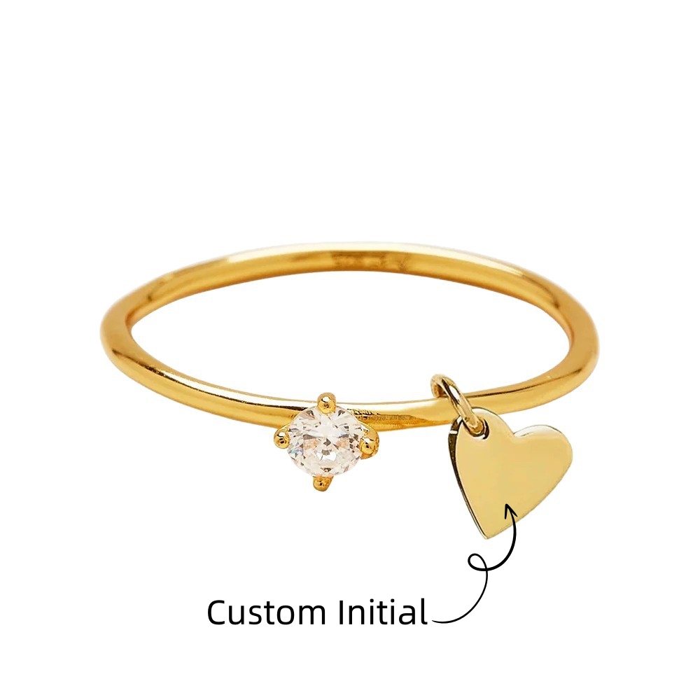 Eternal Love Minimalist Jewelry Set - Custom Engraved Stainless Steel Heart Pendant & Zircon Ring - Couple Gift