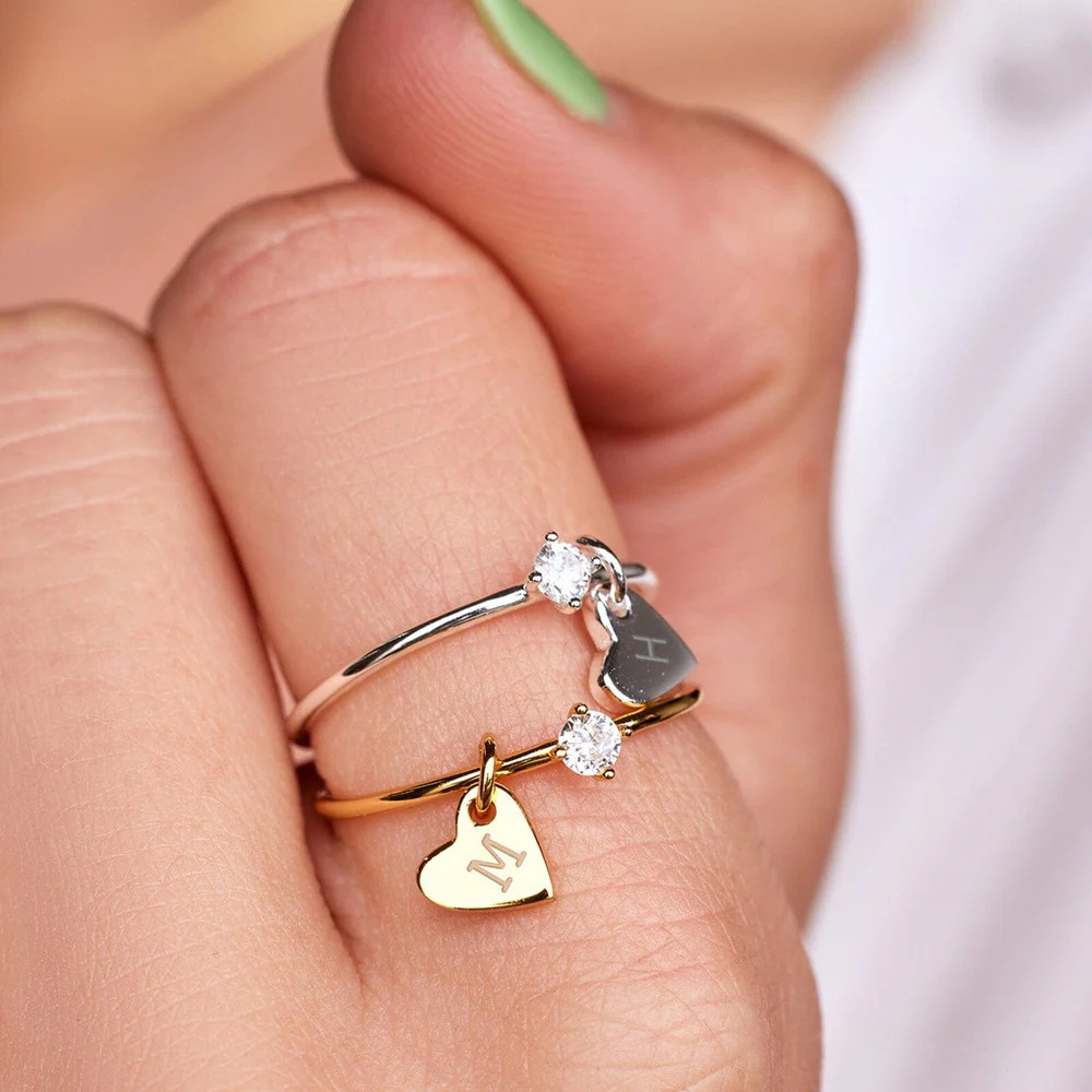 Eternal Love Minimalist Jewelry Set - Custom Engraved Stainless Steel Heart Pendant & Zircon Ring - Couple Gift