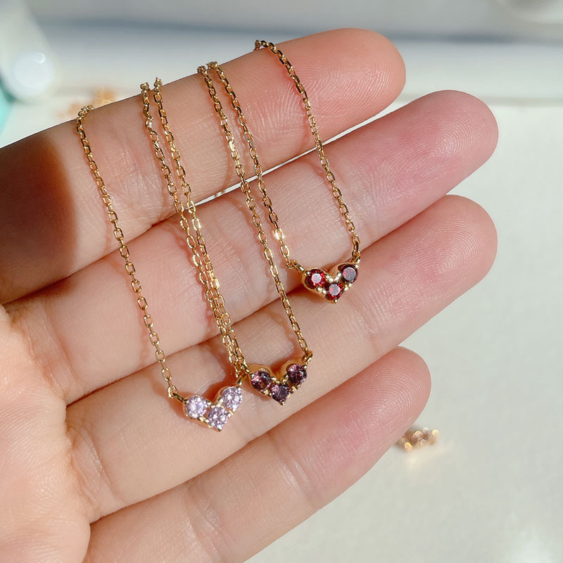 Personalized Birthstone Heart Necklace - Double-Sided Mini Pendant with Zircon - 18K Gold Plated Copper Chain - Dainty Layering Necklace