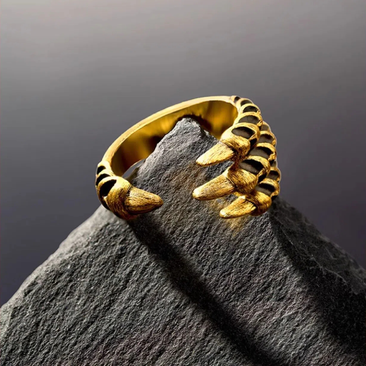 Dragon Claw Ring - Custom Engraved Gold Plated Copper Band - Adjustable Gothic Mens Jewelry - Vintage Open Band - Handmade Mythical Ring
