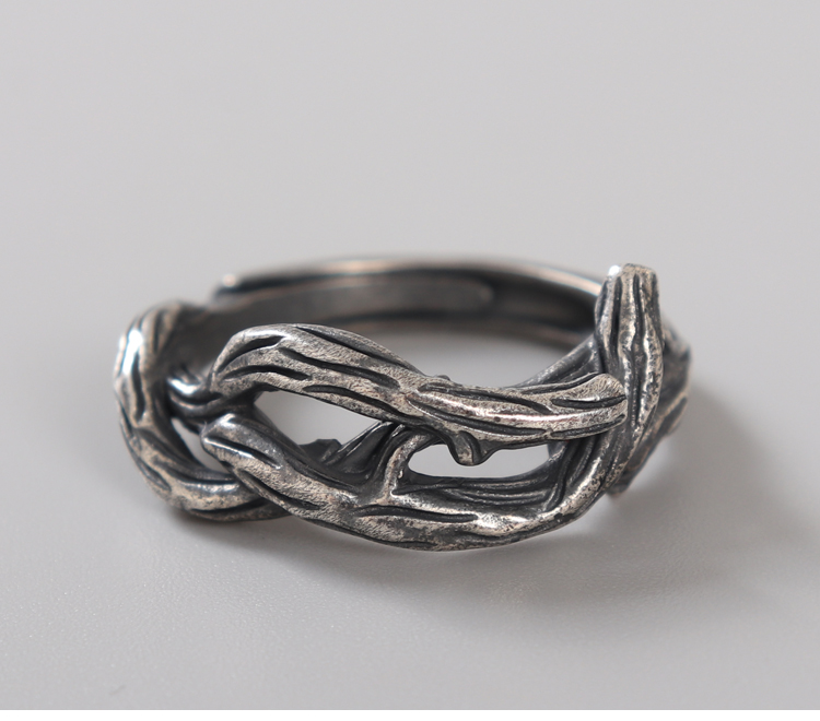 Handmade 999 Silver Ring - Custom Engraved Name Driftwood Ring with Organic Texture & Artisan Aging - Symbol of Long-Distance Love 