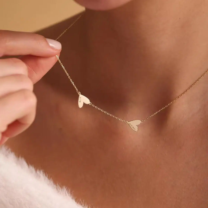 Custom Engraved Heart Charm Bracelet and Necklace - Personalized Minimalist Jewelry - 18K Gold Plated Stainless Steel - Adjustable Dainty Chain - Gift for Her