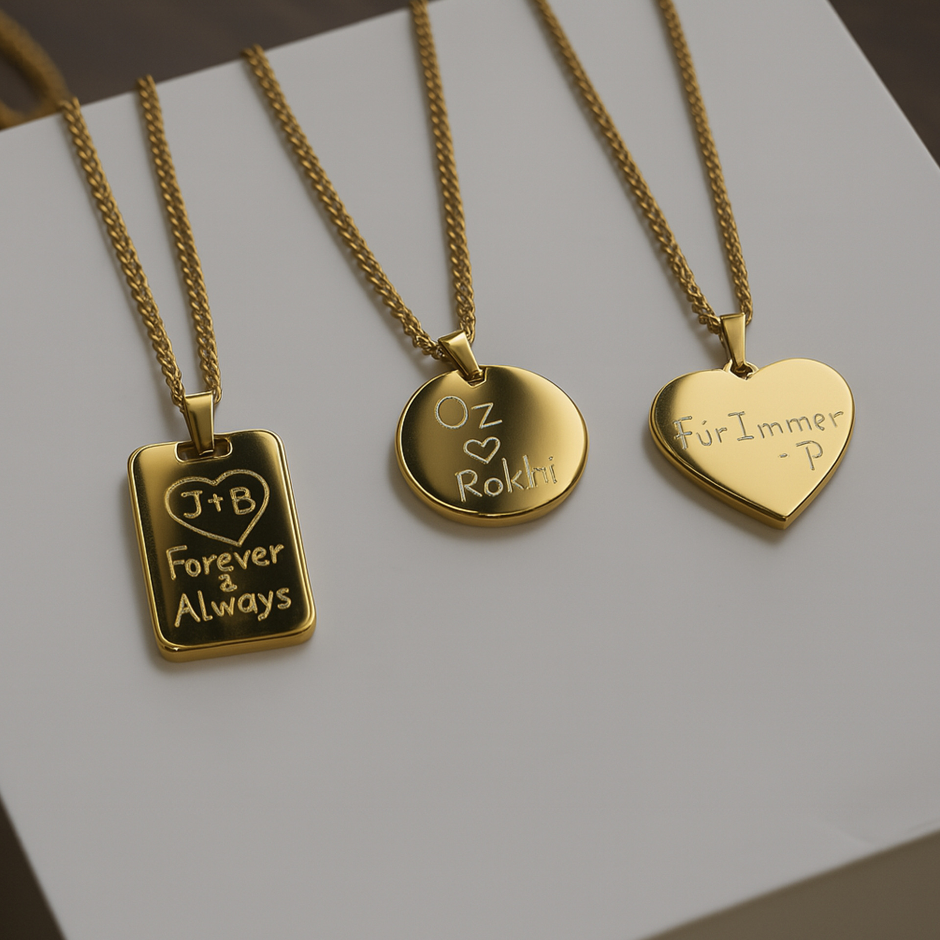 Hand-Engraved Custom Pendant Necklace - Personalized Handwriting or Design - 18K Gold Plated Stainless Steel Chain
