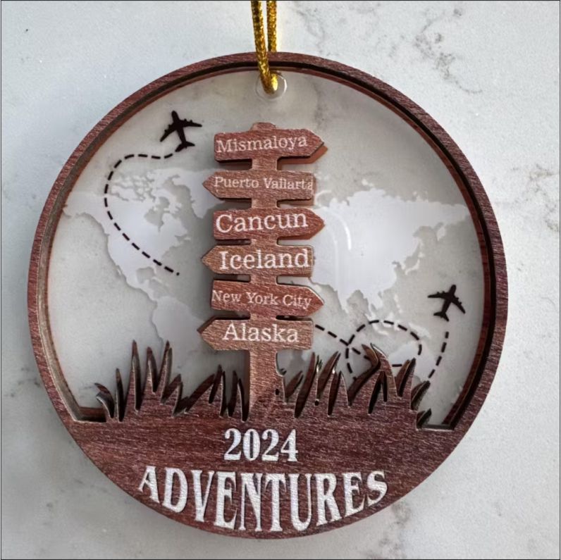 Personalized World Map Wood Sign - Custom Travel Landmark Sign - Engraved Road Trip Memories