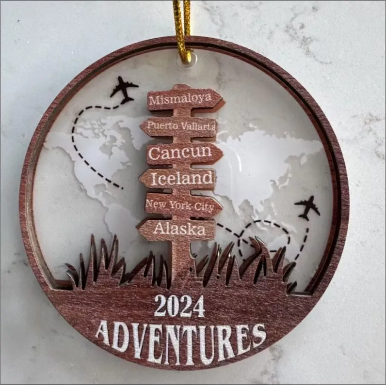Personalized World Map Wood Sign - Custom Travel Landmark Sign - Engraved Road Trip Memories