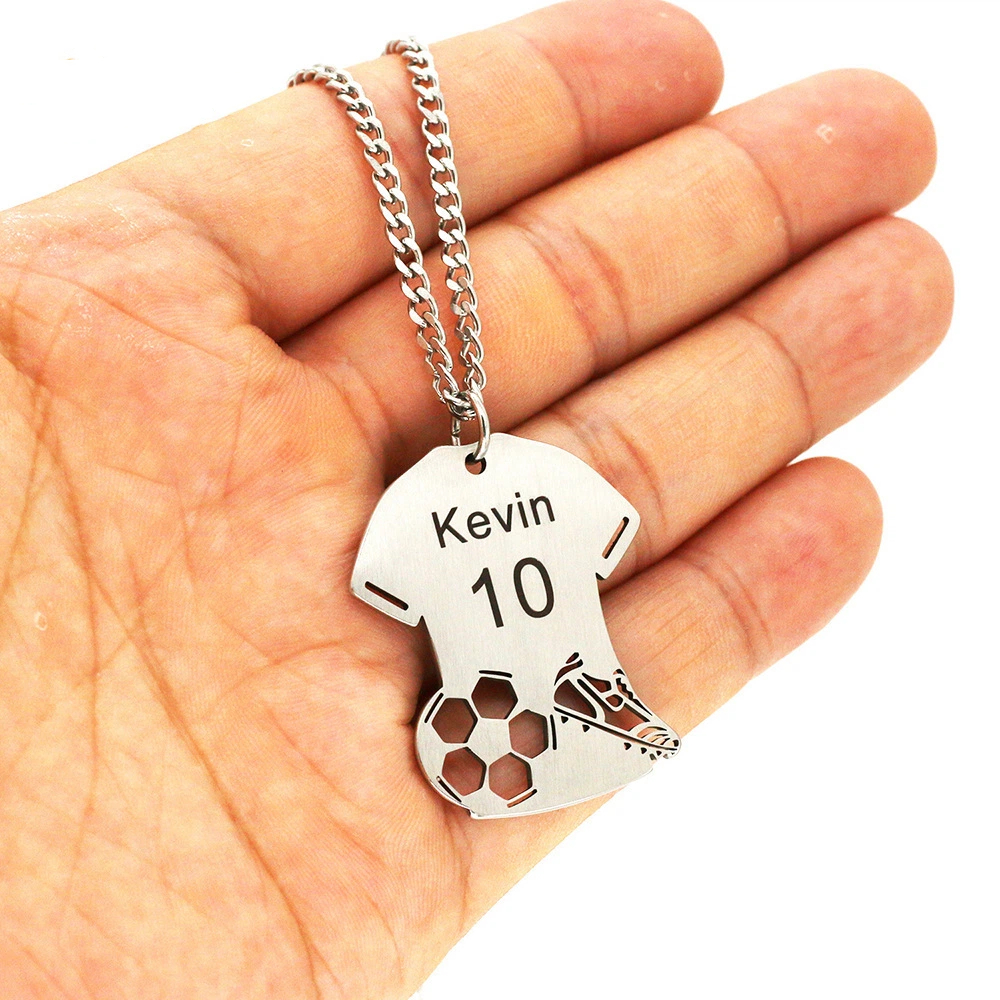Personalized Soccer Jersey Necklace - Custom Player Name and Number - Stainless Steel Pendant with Polished Cuban Chain