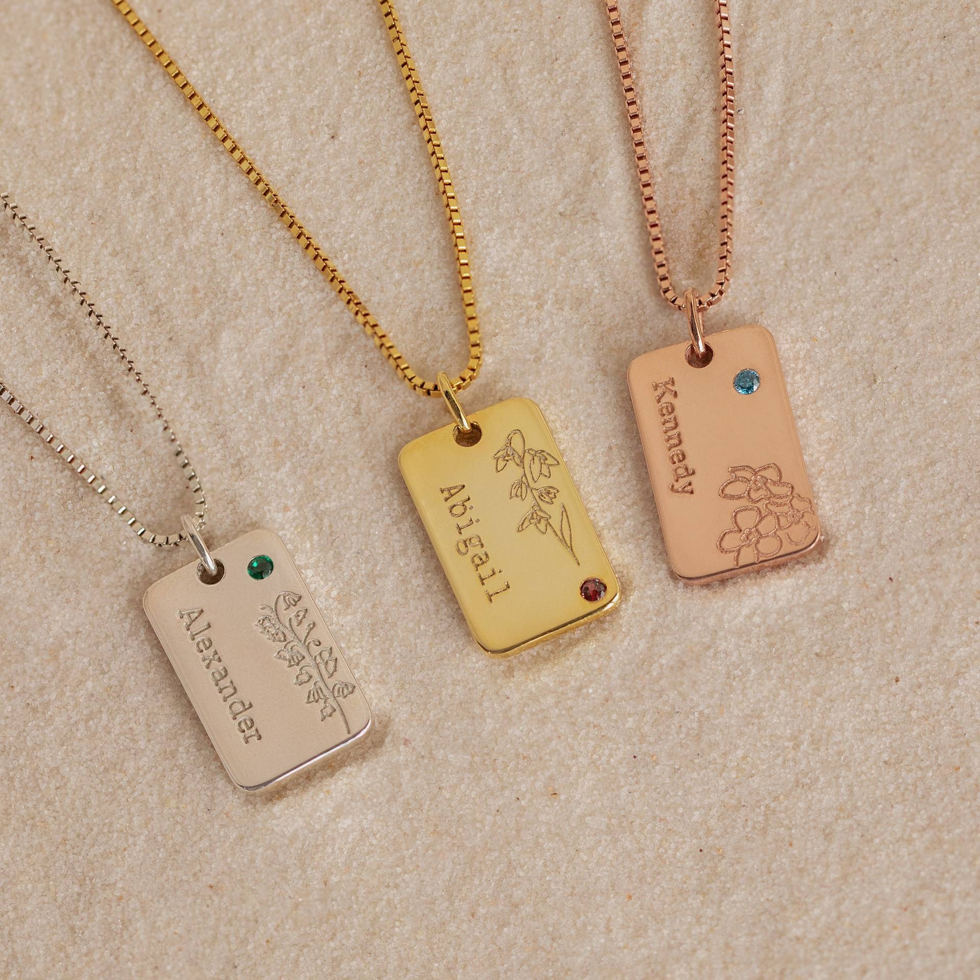 Customized Name Pendant Necklace with Birthstone Birthflower