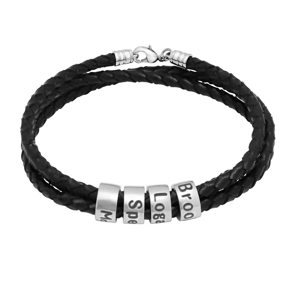 Custom Family Name Beaded Triple Leather Bracelet