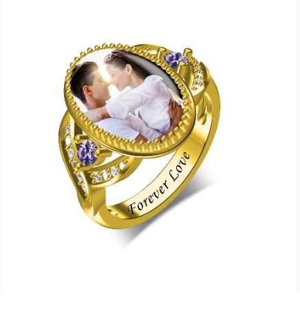 Personalized Birthstone Photo Name Ring