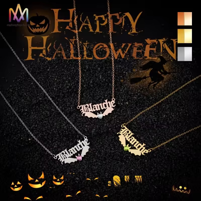 Personalized Name Halloween Necklace - 18K Gold Plated Pendant
