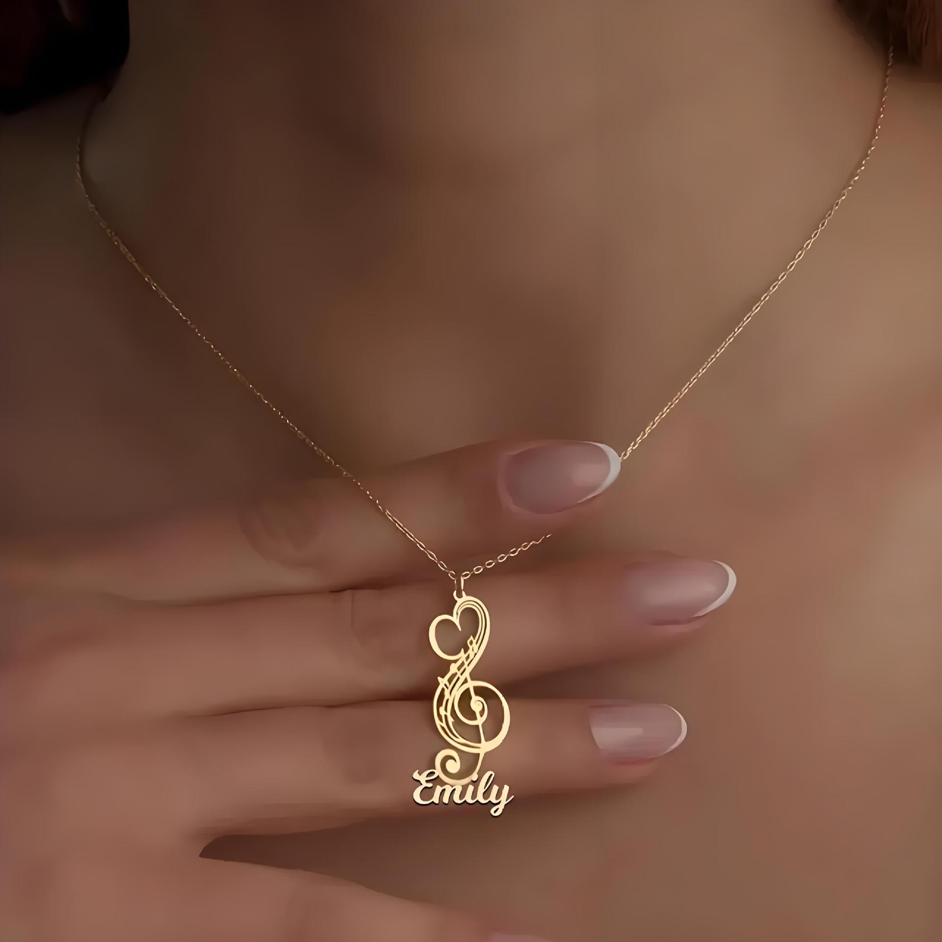 Custom Name Necklace, Music Note Snake Pendant, Personalized Stainless Steel Jewelry