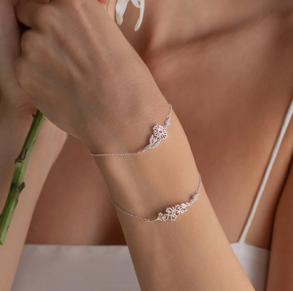 Custom Birth Flower and Birth Stone Bracelet