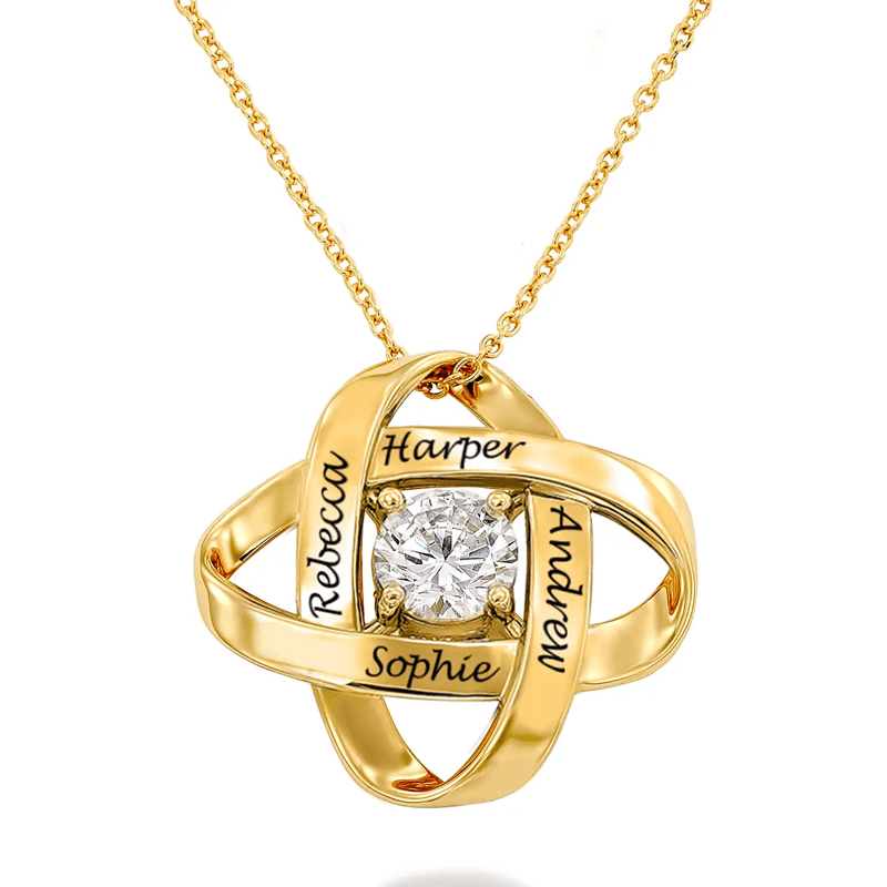Personalized Four-Leaf Clover Necklace, Custom Engraved Copper Pendant with Cubic Zirconia