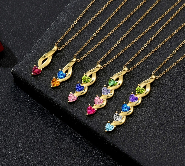 Personalized Heart Birthstone Necklace