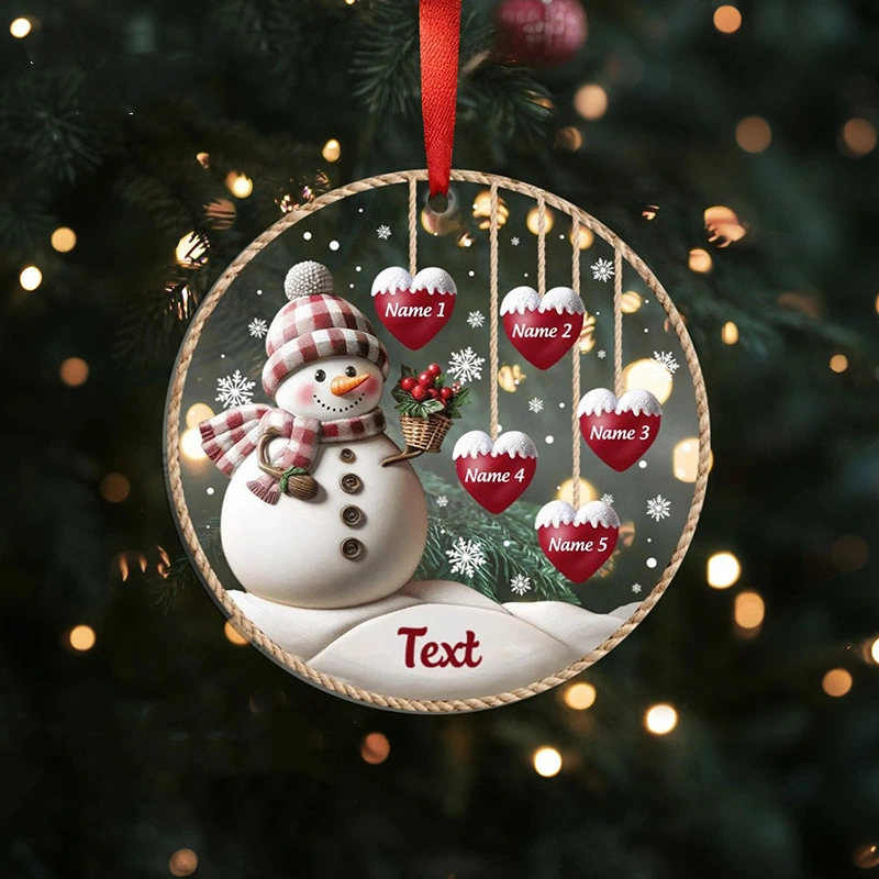 Personalized 1-8 Family Names Christmas Ornaments, Acrylic Snowman Tree Decoration,