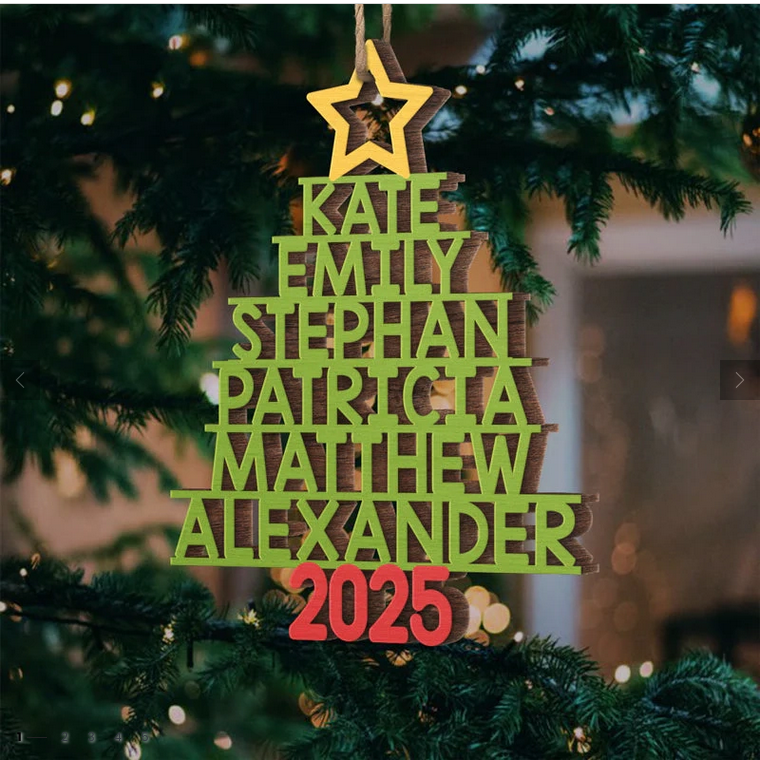 Personalized Christmas Family Tree Ornament - Custom Name Wood Ornament 