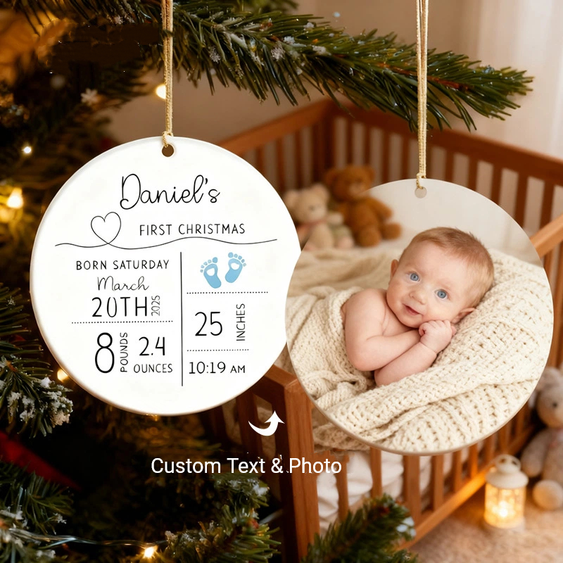 Personalized Baby 1st Christmas Decoration - Custom Ceramic Christmas Ornament