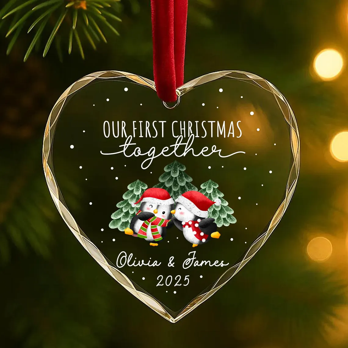 Personalized Our First Christmas Together Glass Ornament - Custom Couple Names & Year