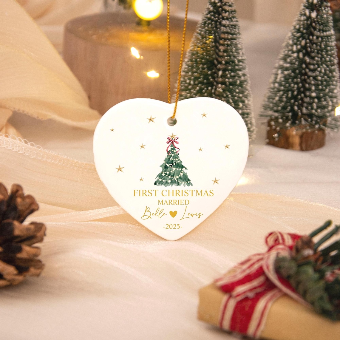 Personalised First Christmas Married Decoration - Custom Ceramic Christmas Ornament