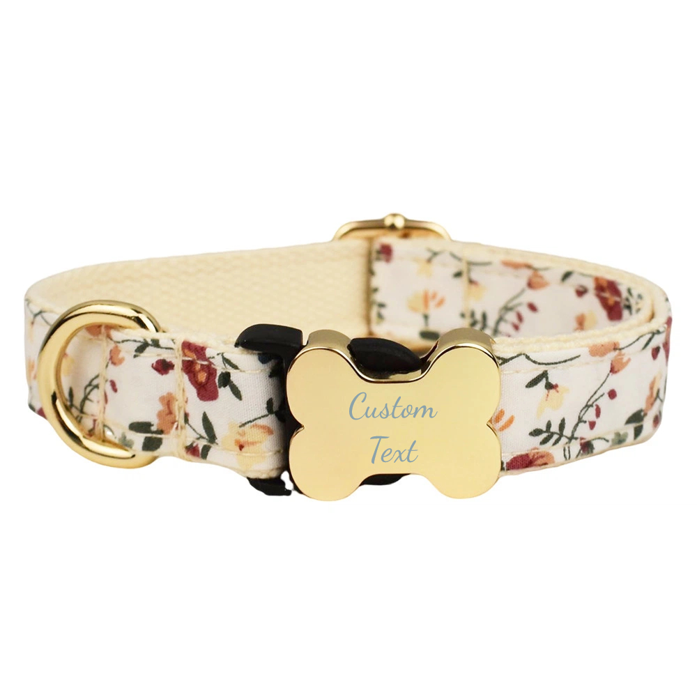 Personalized webbing dog collar, Custom Engraved Pet Name Metal Bone Clip