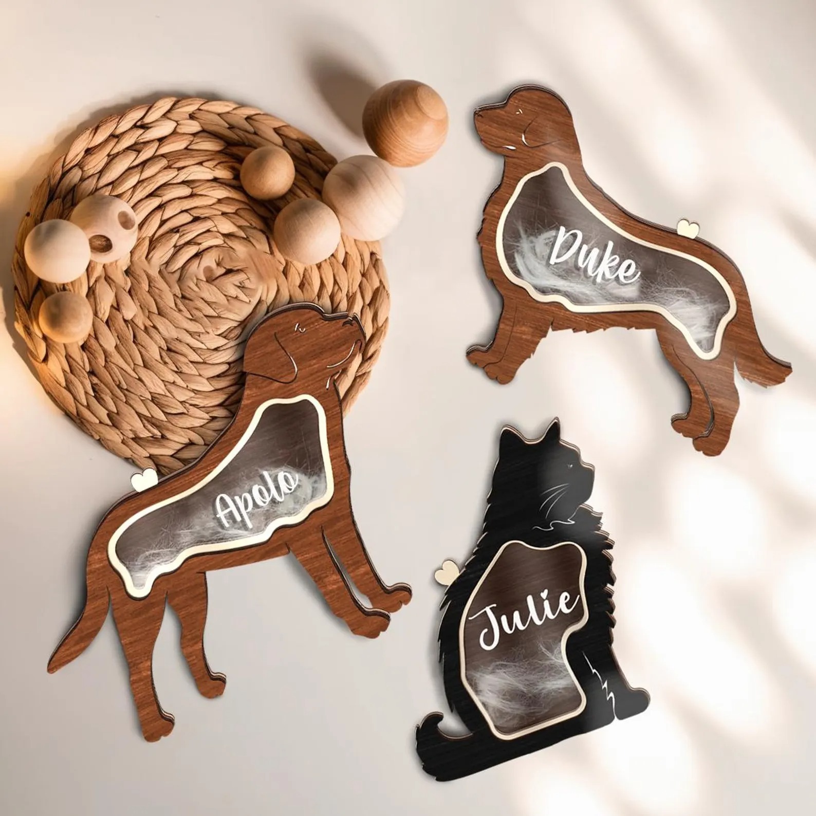 Personalized Wooden Pet Fur Storage Box - Custom Pet Name Memorial Case