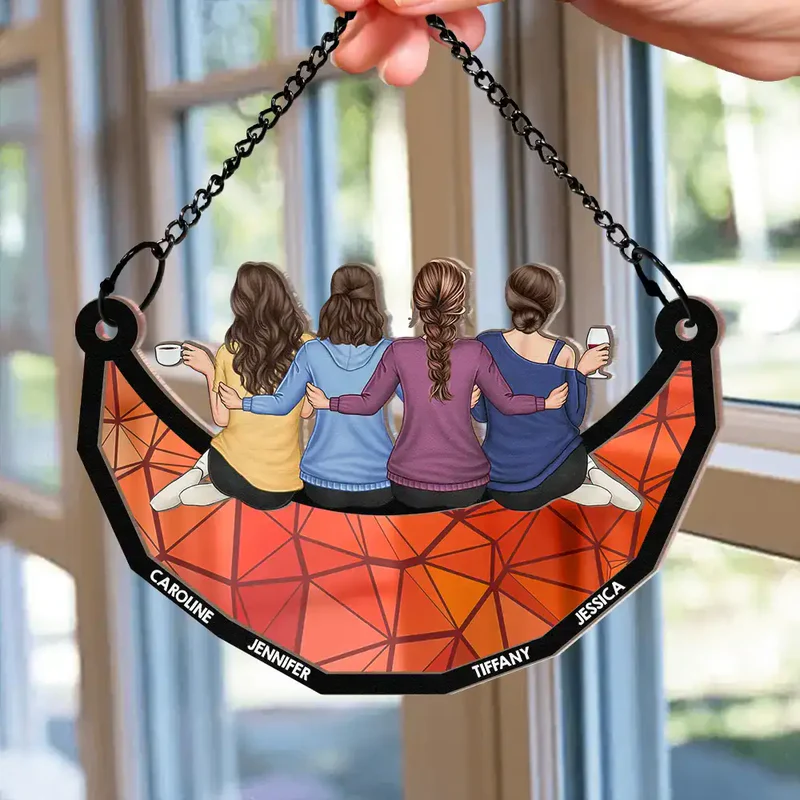 Personalized Window Hanging Suncatcher Ornament - Custom Besties Friends Acrylic Painted Light Trap