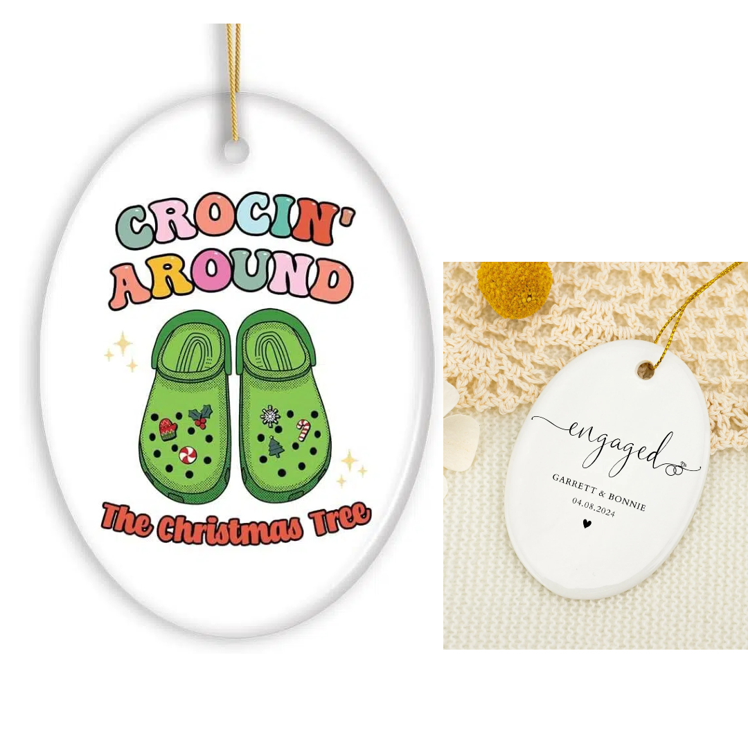Personalized Crocin’ Around The Christmas Tree Joyfully Funny Christmas Ornament (Oval)
