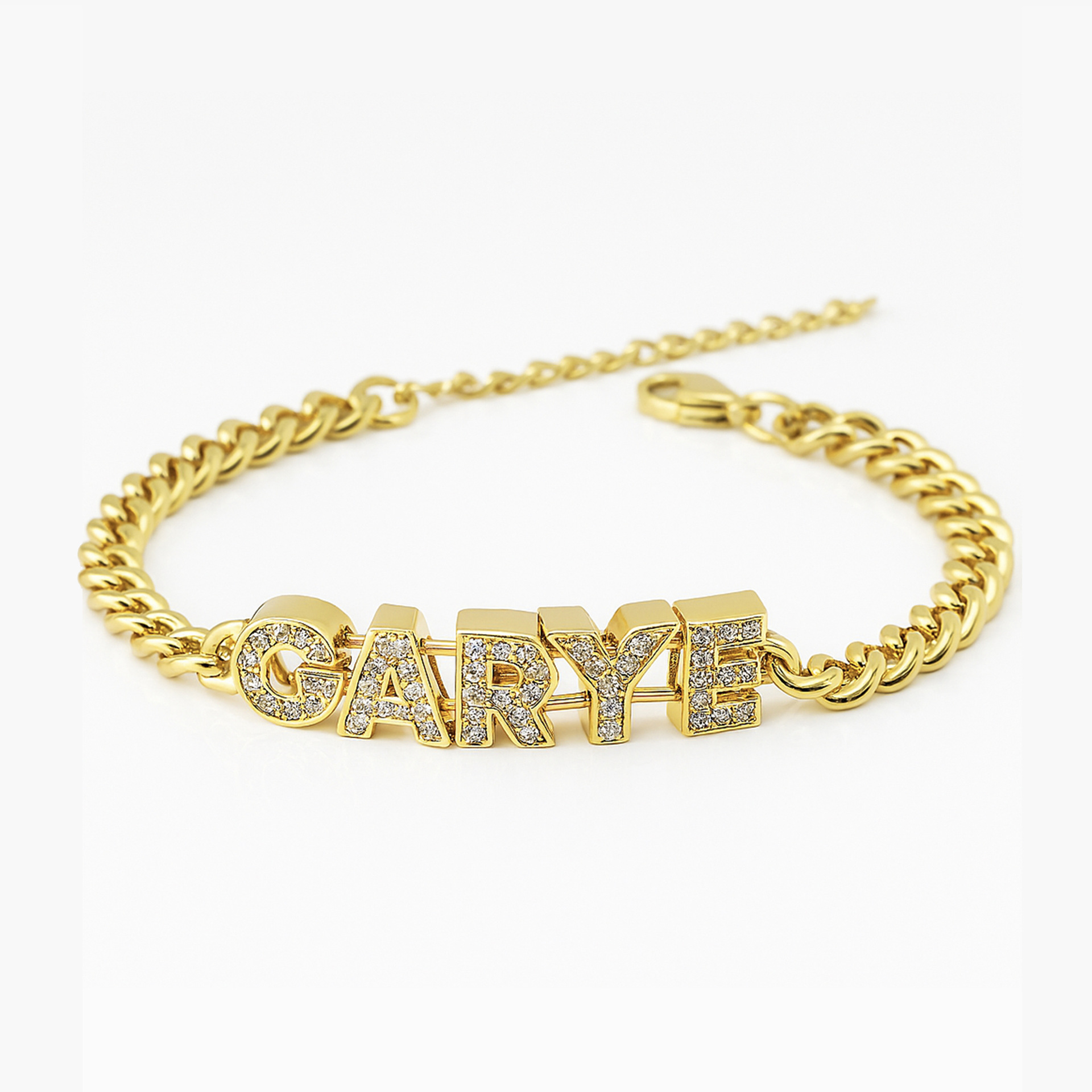 Personalized Stainless Steel Beaded Bracelet - Custom Diamond-Encrusted Letters