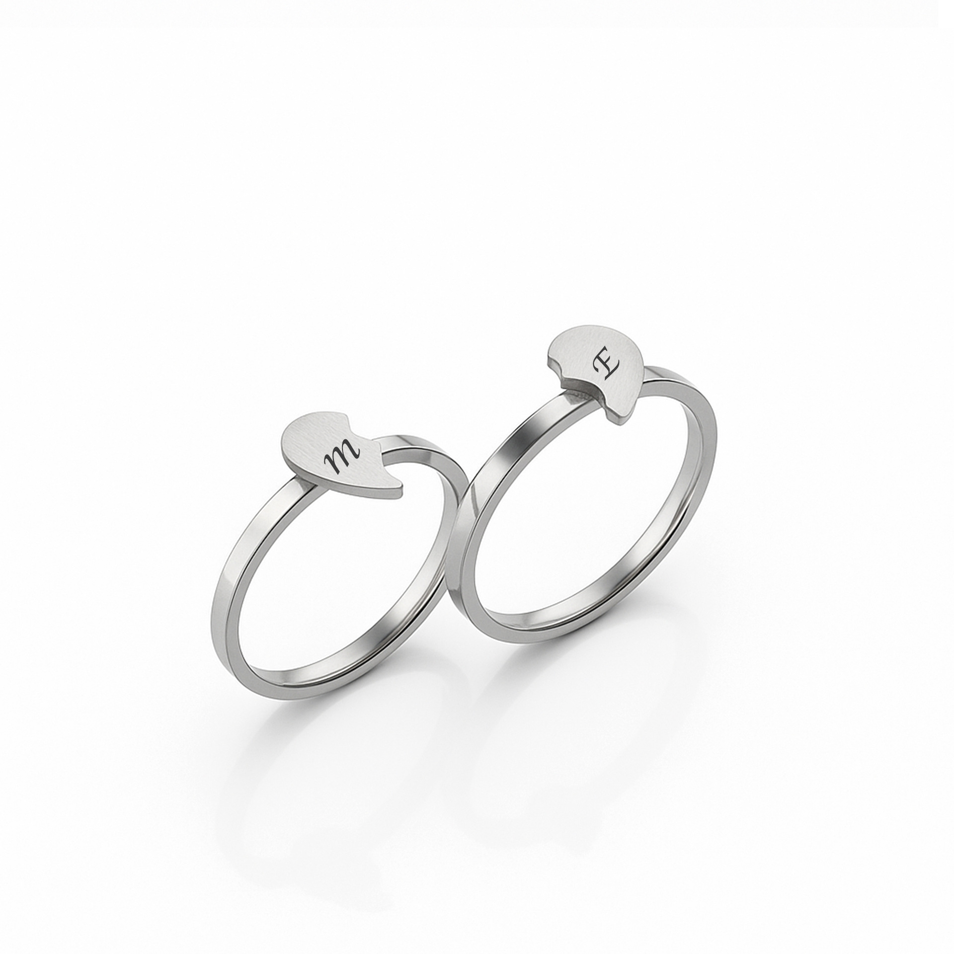Personalized Heart Ring Set - Custom Engraved Couple Ring