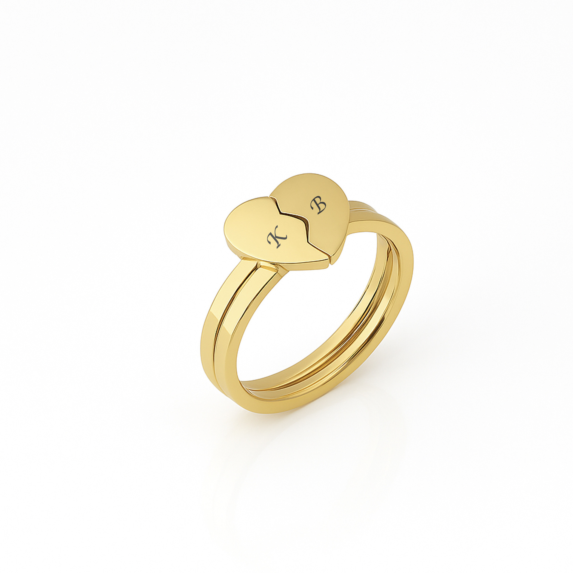 Personalized Heart Ring Set - Custom Engraved Couple Ring