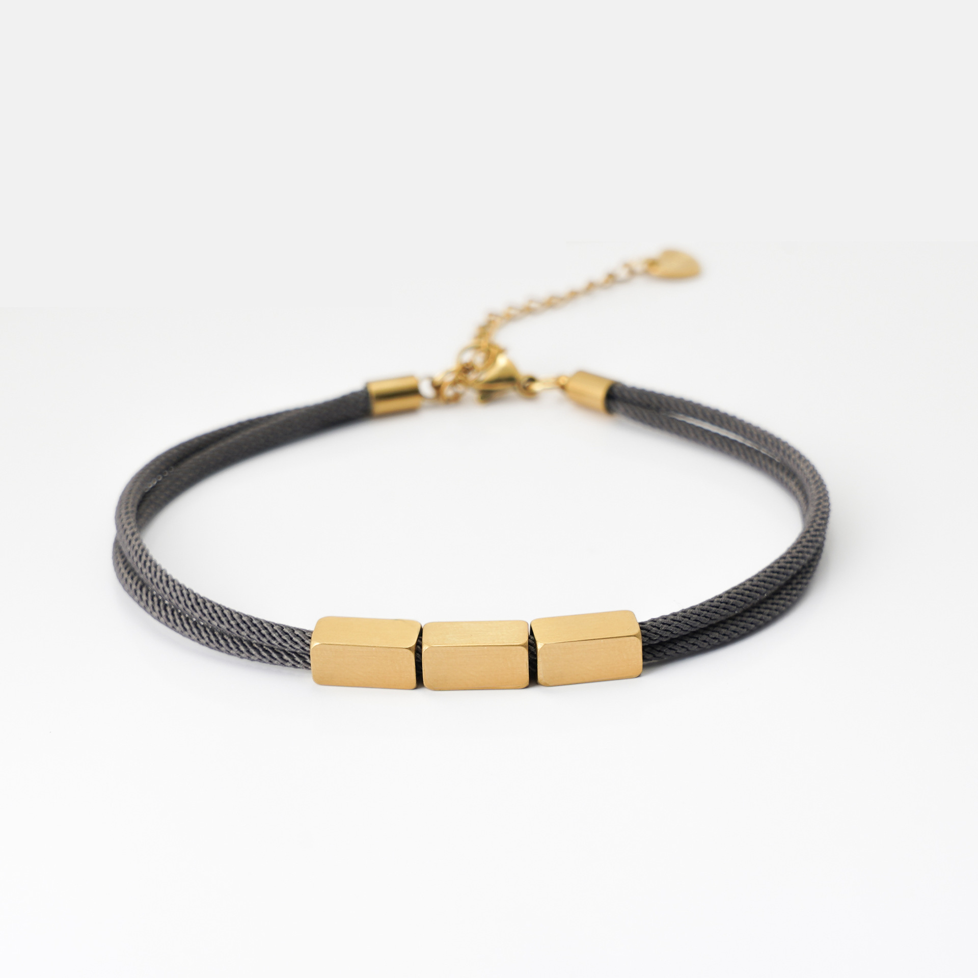Personalized Double Braided Rope Bracelet - Custom Engraved Stainless Steel Rectangular Bar