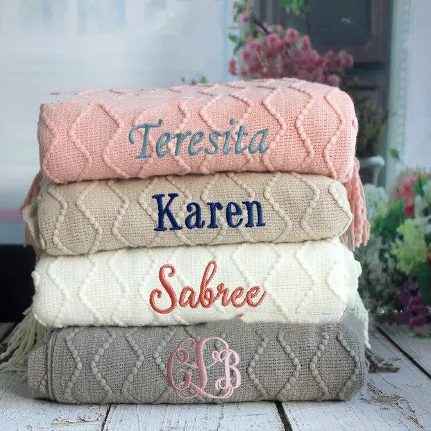 Personalized Embroidered Knit Blanket