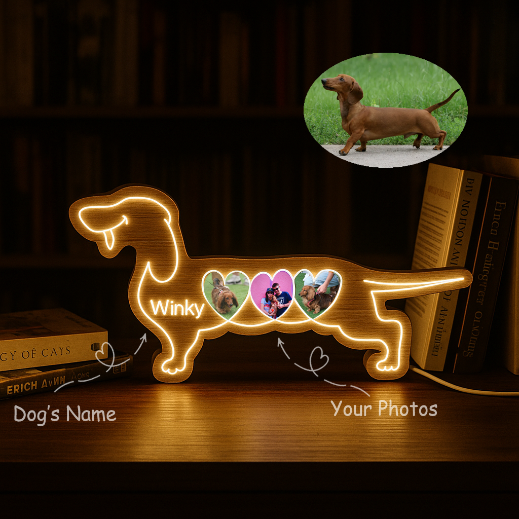 Personalized Dachshund Dog Wooden LED Night Light
