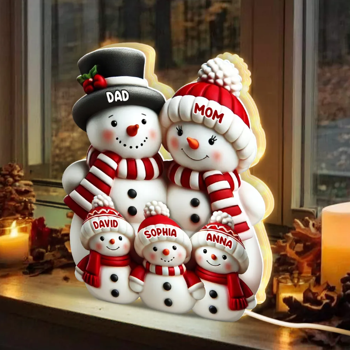 Personalized 3D Effect Cute Snowman Night Light - Custom Family Christmas Decor