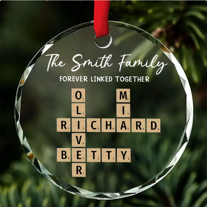 Custom Family Names Linked Together - Personalized Circle Glass Ornament