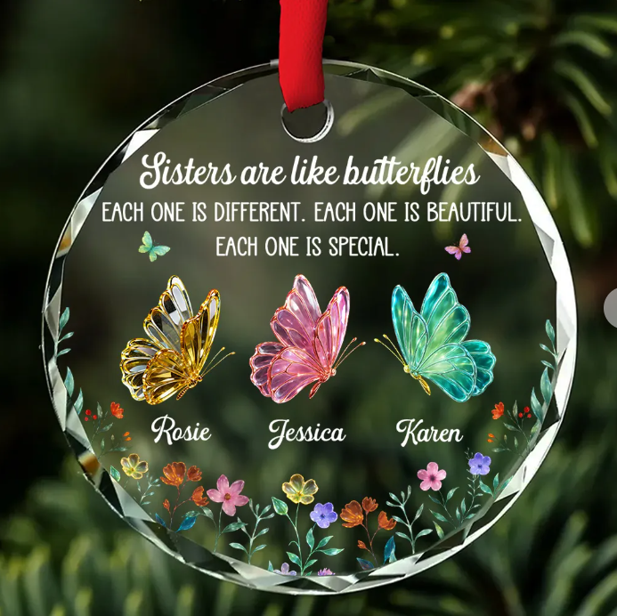 Festive Sister Love - Personalized Custom Glass Ornament