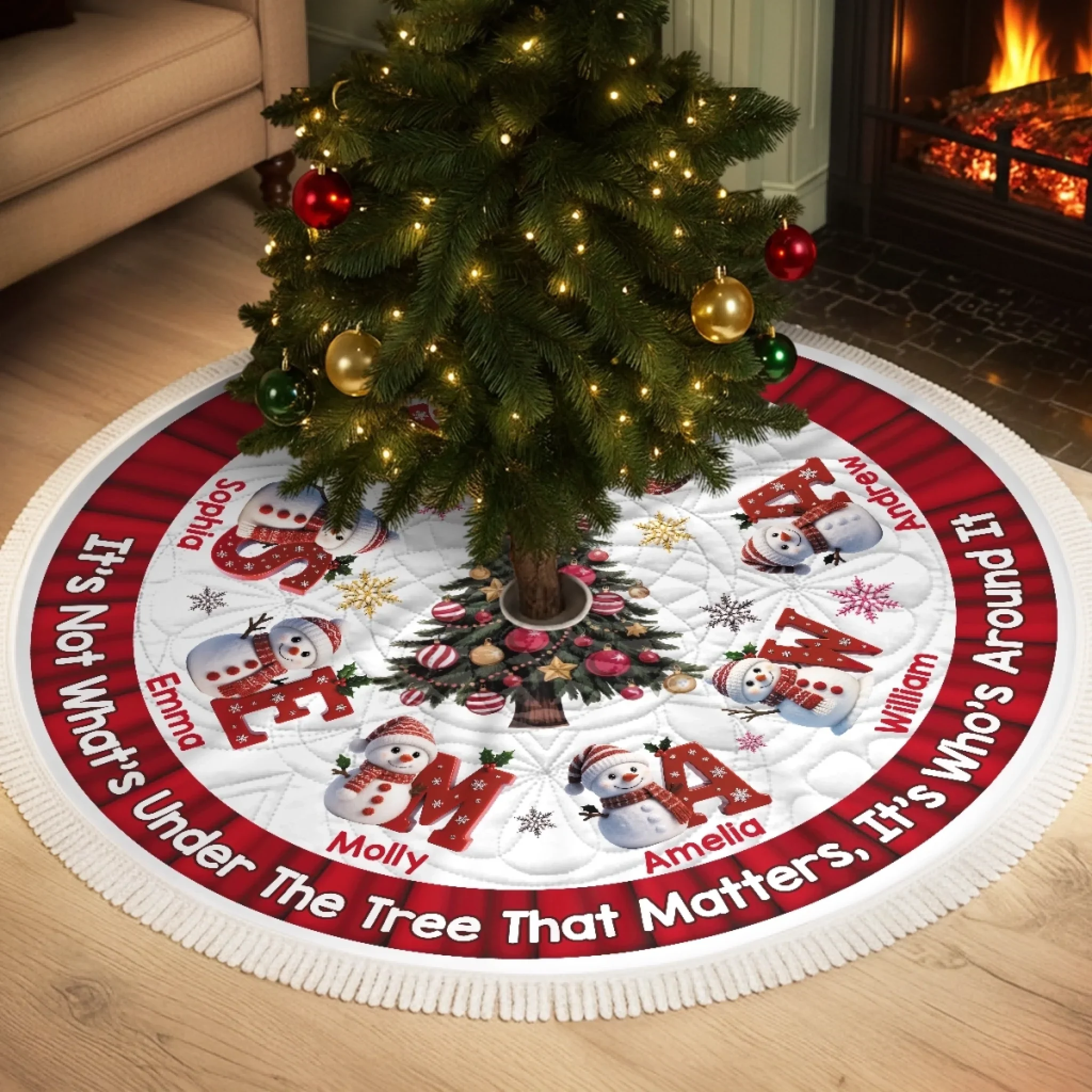 Custom Snowman Tree Skirt - Personalized Christmas Tree Decor