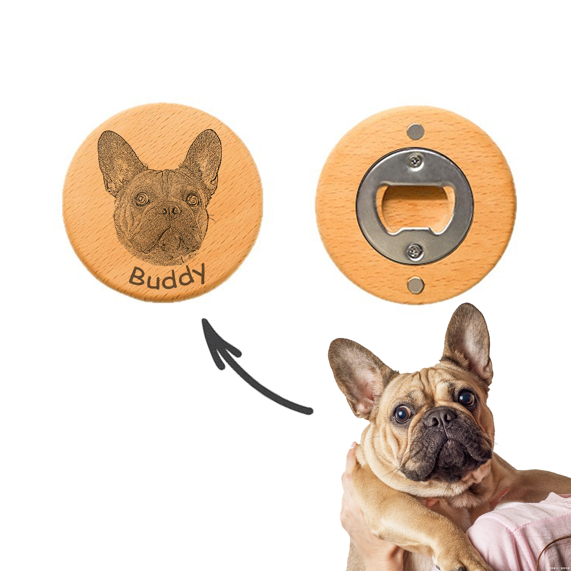 Personalized Wooden Magnetic Bottle Opener