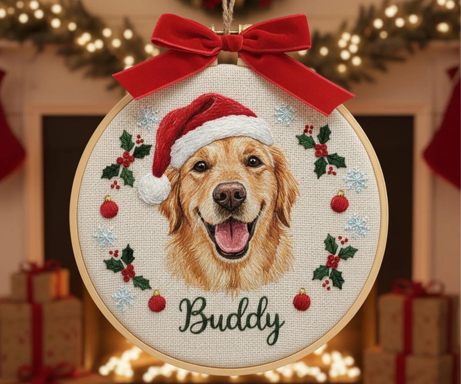 Custom Embroidered Pet Portrait Ornament – Personalized Pet Christmas Ornament