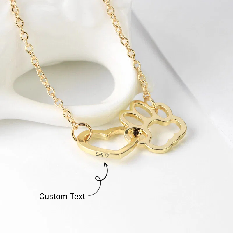 Personalized Heart & Paw Interlocking Linked Interlock Necklace