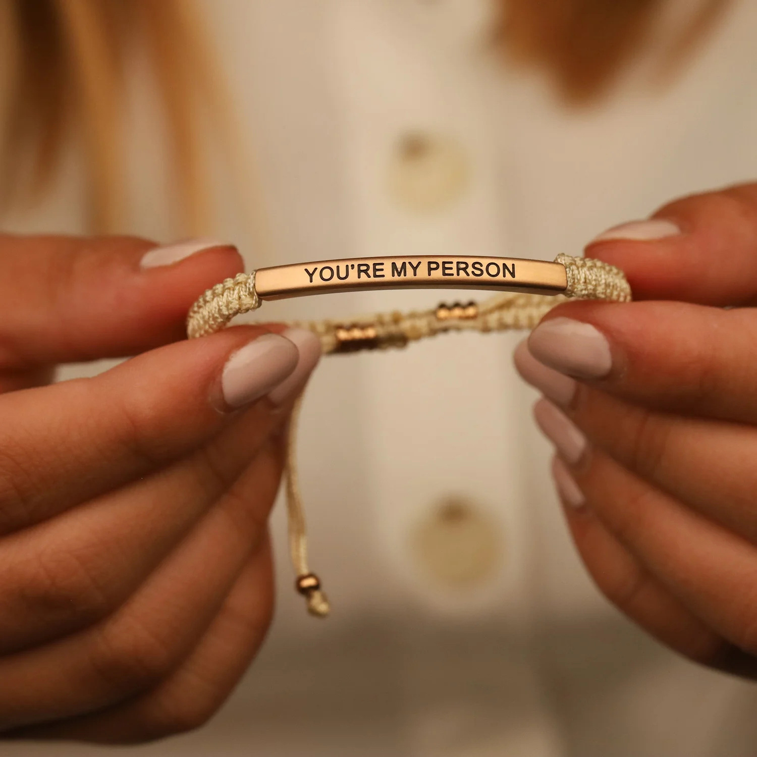 Custom Engraved Woven Bracelet with Stainless Steel 3D Rectangular Bar - Silver
