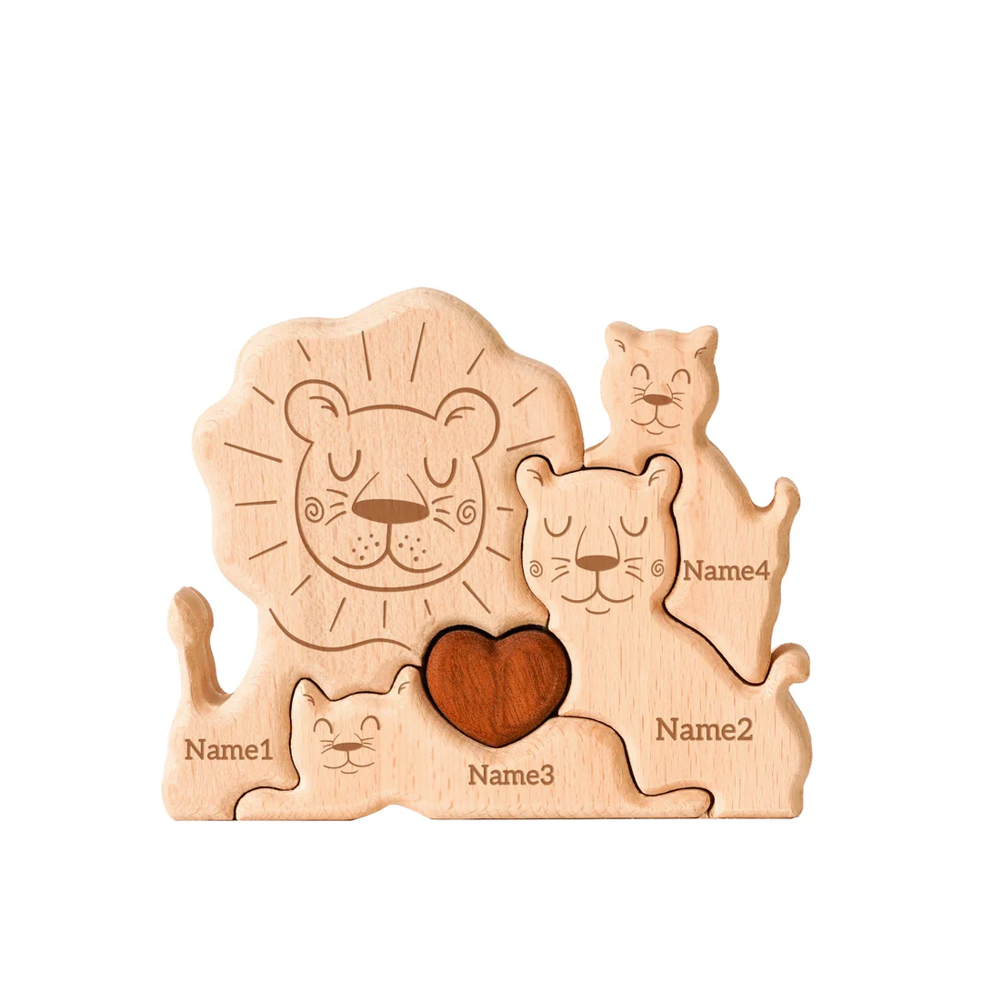 Personalized Wooden Lion Family Puzzle Decor