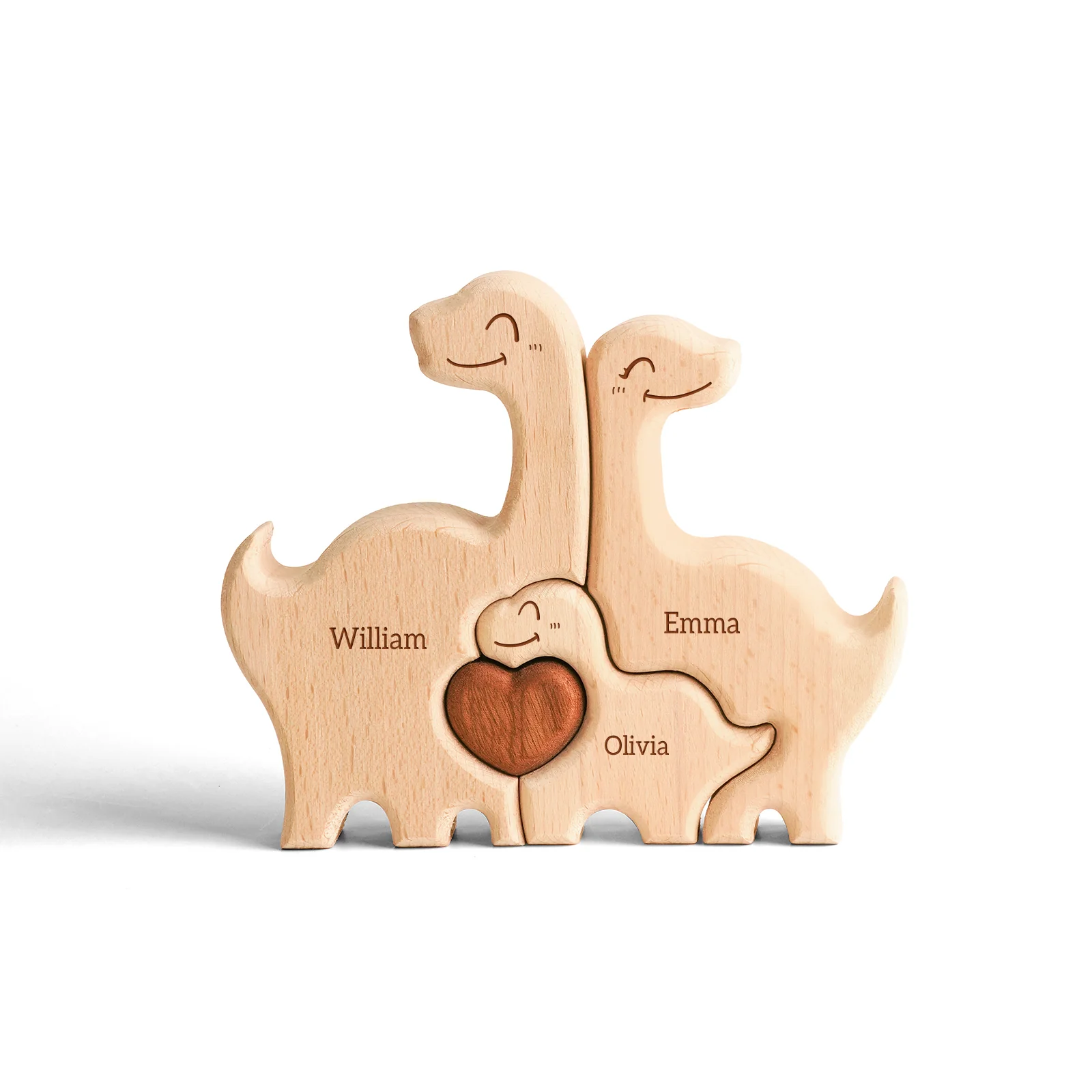 Personalized Wooden Dinosaur Family Puzzle Decor