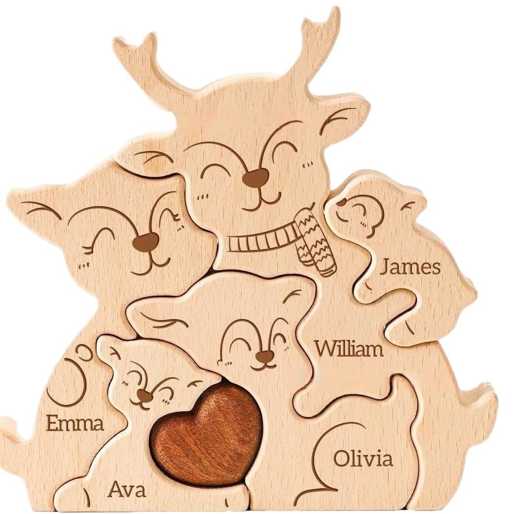 Personalized Wooden Elk Family Puzzle Decor