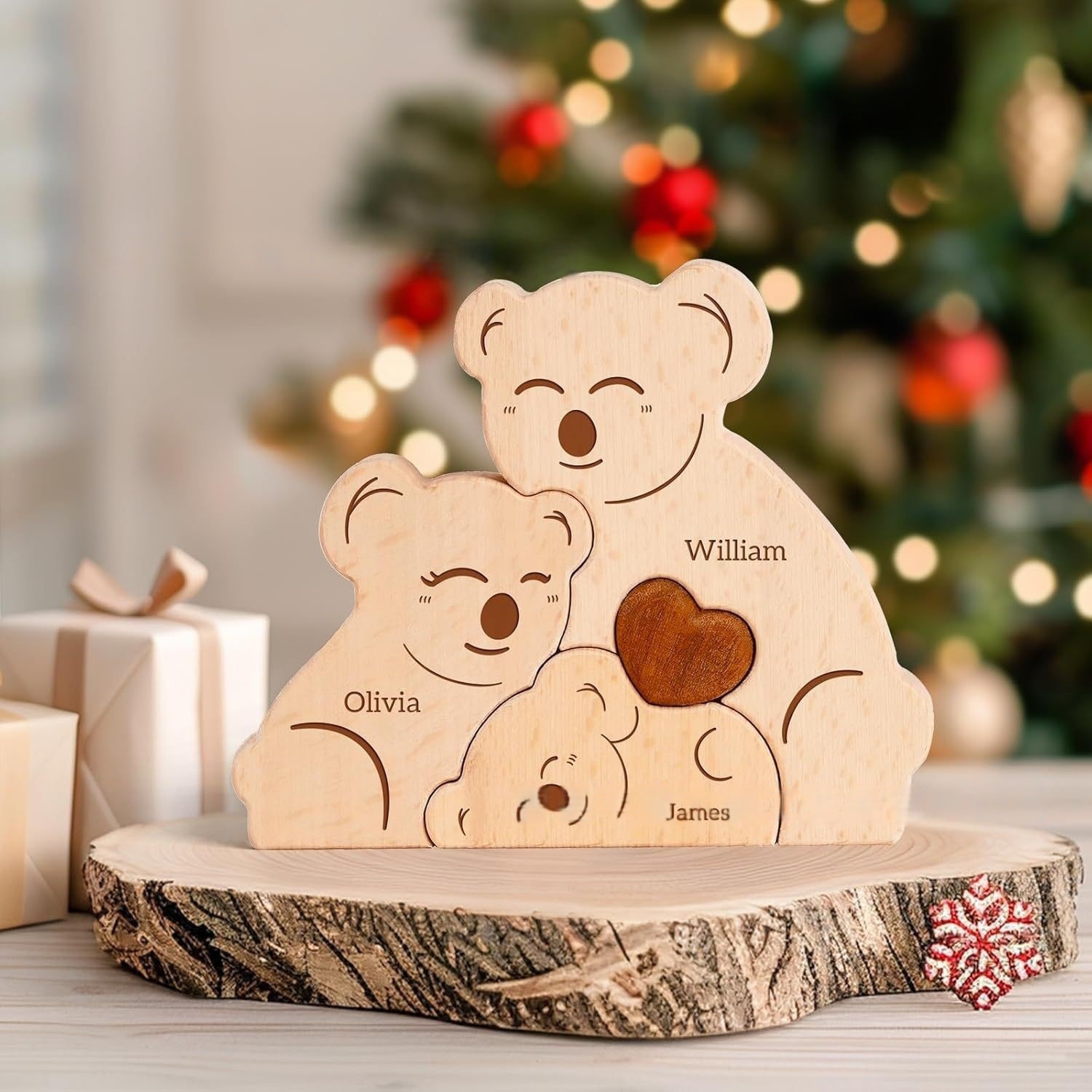 Personalized Wooden Koala Family Puzzle Decor