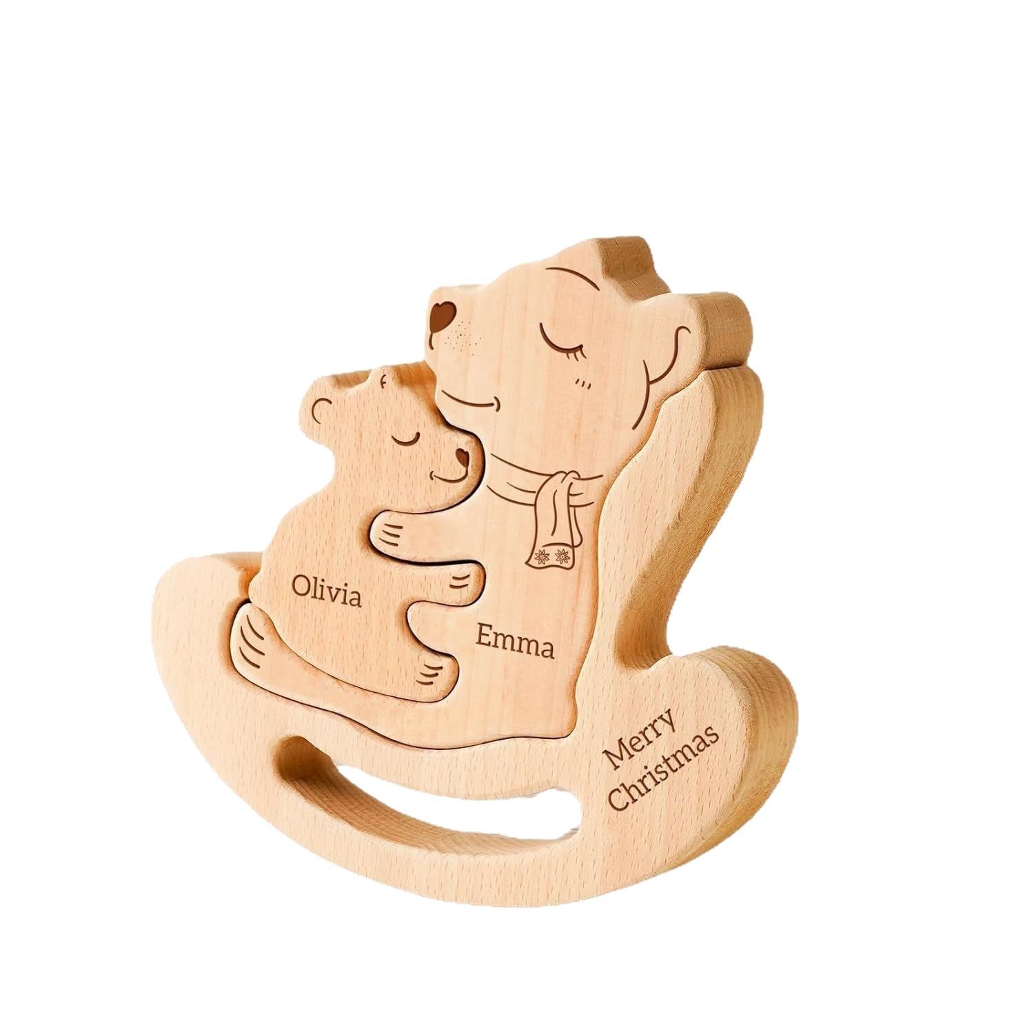 Personalised Wooden Mum & Child Bear Puzzle Decor